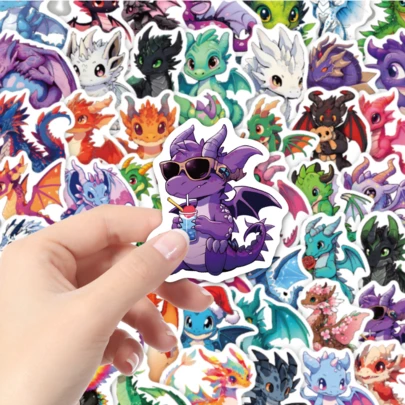 50 张卡通龙贴纸，可爱乙烯基贴纸，适用于水瓶、笔记本电脑、手提箱、手机、派对礼物，也适合青少年收藏