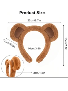 1pc New Plush Bear Headband, Women Cartoon Everyday Makeup Facial Mask Wash Face Sports Headband, Animal Elegant Cute Casual Street Party Polyester Headband, All Seasons, Hairband, Hair Hoop Headbands, Hair Band,