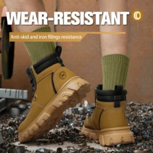 Botas con puntera de acero para hombre, calzado industrial para hombre, botas de trabajo ligeras, con protección resistente a los impactos y suelas antideslizantes. - Caqui - Ver 4