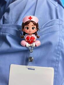 2D Flat Acrylic Nurse Girl ID Card Holder - Retractable Badge Reel, Durable Tag, Suitable For Medical Students And Practicing Nurses - Durable PMMA Material, For Workplace Identification, Medical Tag Clip | Fun Design | Durable Acrylic Material, Nurse Accessories, Back To School, Teacher Gift