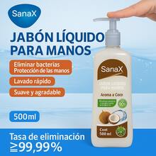 SanaX Gel Desinfectante de Manos 500 ml – Elimina ≥ 99.99 % Bacterias – Sin Enjuague – Humectante / pH Neutro – Aromas Coco / Neutro / Aloe Vera - Aroma a Coco - Ver 2