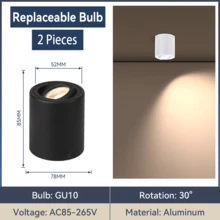 可调角度 LED 聚光灯、嵌入式吸顶灯、家居装饰吸顶灯、简约铝金属 LED 聚光灯、黑色/白色、110V/220V,适用于家庭、客厅、走廊、卧室、厨房、阁楼、入口、咖啡厅、书房、餐厅、陈列室、衣橱、商店 - 明裝射燈GU10燈頭 - 查看 16