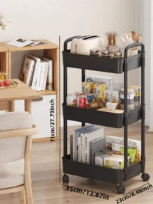 带扶手的三层手推车，滚动储物车 3 层整理器移动搁架单元存储滚动多功能推车带轮子适用于厨房浴室洗衣房， - 彩色 - 查看 12