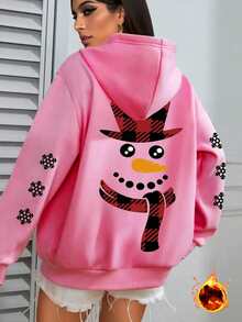 بلوزة هوديي مبطنة بطبعة أنماط عيد الميلاد للمرأة ذات المقاسات الكبيرة