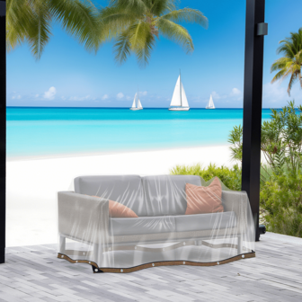 1pc Transparent Outdoor Furniture Cover - Indoor/Outdoor, Waterproof, Dustproof, Tear-Resistant. Metal Grommets On Edges (For Rope Fixing). Fits Full Furniture Sets, Sofas, Coffee Tables, Chairs, Tables. Multi-Purpose, Includes Installation Rope.