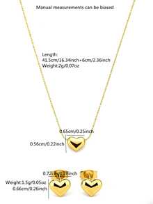 VceTd 1 set de bijuterii elegante din oțel inoxidabil cu formă de inimă lucioasă, potrivite pentru purtarea zilnică a femeilor sau pentru cadouri de sărbători - Aur Galben - Vizualizare 2