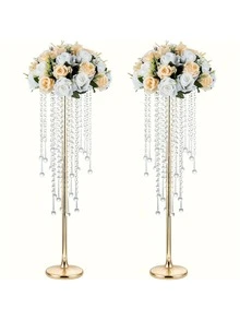 2PCS/10PCS Tall Vases Wedding Centerpieces For Tables Golden Flower Vase With Chandelier Crystal, Centerpiece Table Decorations, Metal Flower Stand For Wedding, Reception, Party, Events, Home