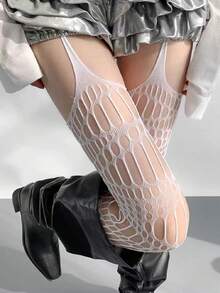 1pc Women Lace Sheer Transparent Stockings, Sexy Pantyhose, Black Tights Valentine's Day Valentines - Multicolor - View 8