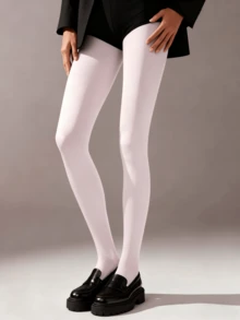 1pc Plus Size White Leggings - Daily Shaping Tights, Versatile & Soft, Suitable For Pairing With Light-Colored Outfits - White - View 3