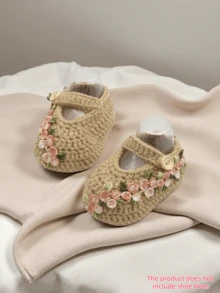 1 Pair Handmade Crochet Flower Pattern Infant Pre-Walker Shoes/Socks - Khaki - View 8