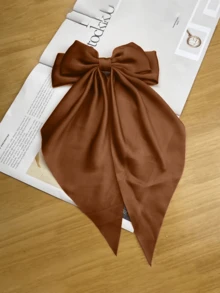 1个棕色蝴蝶结，女孩大蝴蝶结发夹，优雅发饰，带大发夹，适合扎马尾辫，女士发饰 - 咖色 - 查看 4