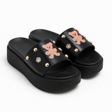 Women's Slide Clog With Luxury Embellishments - Thick Sole And Extreme Comfort - Black - View 1
