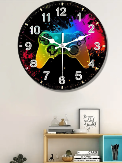 Retro Gamer Silent Wood Wand Klok 10 12 Inch Round, Farmho Non Tickling, Battery Operated Perfect Game Room St. Patrick's Day Mother's Home view 2