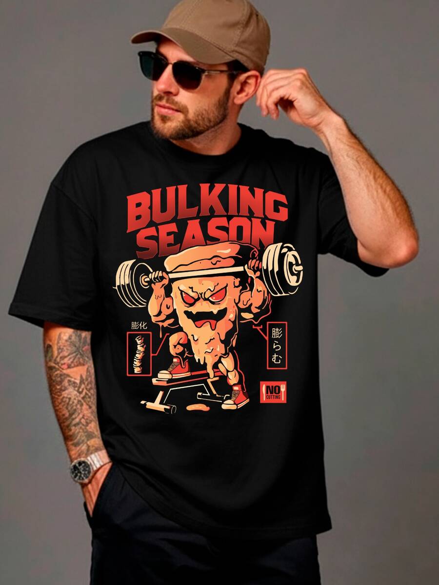Men's Oversized Premium 100% Cotton Bulking Pizza Print Shirt - màu đen - Xem 1