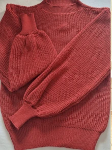 WOMEN'S KNIT SWEATER Puffed Sleeve Knitted Fang Modern Sophisticated - 鏽 - 查看 2