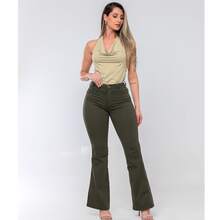 Faraya Jeans Women's Flare Jeans In Beige/Khaki/Brown/Black, Super Comfortable, High Waist With Lycra - 綠色 - 查看 2