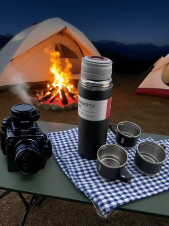 Ensemble de bouteille sous vide en acier inoxydable - Bouteille de 500 ml avec deux tasses, tasses à boissons chaudes et froides étanches, convient pour les affaires, les voyages et les fournitures scolaires, trop raffiné, également un bon choix comme cadeau