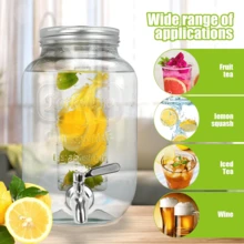 1-Gallon Glass Beverage Dispenser, Suitable For Parties, 2-Piece Set. Beverage Dispenser With Base And Stainless Steel Spigot, Glass Dispenser With Ice Tube For Lemonade. Laundry Detergent, Cold Water Pitcher - 無色 - 查看 2