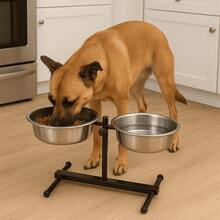 Small Polished Adjustable Double Dog Feeder 600ml - Gris - Ver 6