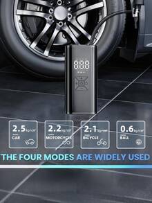 1 pieza Compresor de aire portátil para automóvil con apagado automático y luz LED, infla rápidamente neumáticos para automóviles, bicicletas, motocicletas, balones, también funciona como banco de energía - Negro - Ver 4