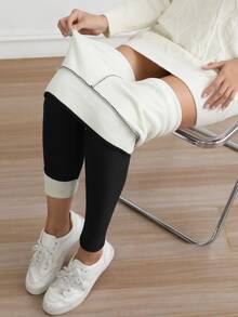 2 chiếc quần legging nữ cạp cao giữ nhiệt, màu trơn, dáng ôm sát, dày dặn, thích hợp mặc hàng ngày, ngoài trời, tập yoga, thể thao, mùa đông. - Nhiều màu - Xem 2