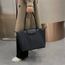 Large Capacity Foldable Women's Tote Bag: Water-Resistant Nylon For Work And Everyday Life - Black - View 4