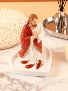 1 pieza Estatua de Jesús rezando de resina, decoración espiritual para el altar del hogar, sala de oración y regalos religiosos. Bandeja de almacenamiento de joyas de estilo nórdico, plato decorativo para colección de joyas, bandeja de exhibición de joyas, regalo para mujer, decoración del hogar, decoración del dormitorio