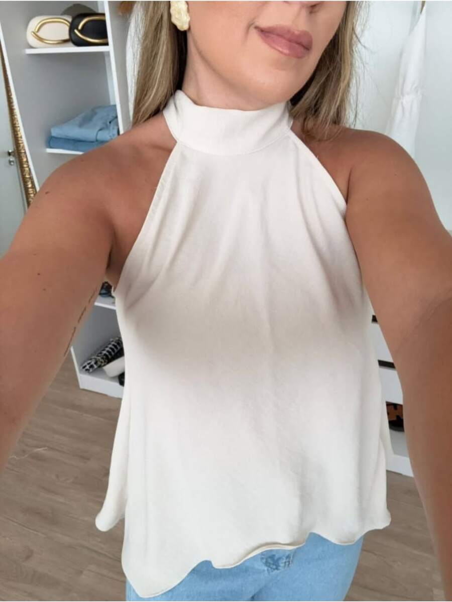 Women's Halter Neck Tank Top With Ties Summer 2025 - 白色 - 查看 1