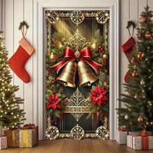35x70 Zoll luxuriöser goldener Glocken Weihnachts-Türbanner - Strapazierfähiger Polyester, ideal für Haustür und Veranda Dekoration, saisonale Party Hängeschild