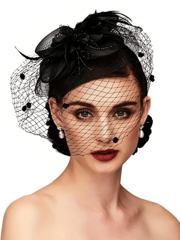1 Peça Fascinator para Mulheres - Chapéu de Malha de Flor dos Anos 50 e 60 com Fita e Clipe, Elegante para Chá, Kentucky Derby ou Casamento, Chapéu para Ocasiões Especiais | Chapéu de Estilo Vintage | Chapéu Ornamentado