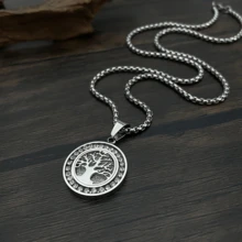 1pc Vintage Tree Of Life Pendant Necklace, Stainless Steel With Synthetic Cubic Zirconia, Suitable For Daily Wear And Prayer Gift - Tree Of Life - View 4