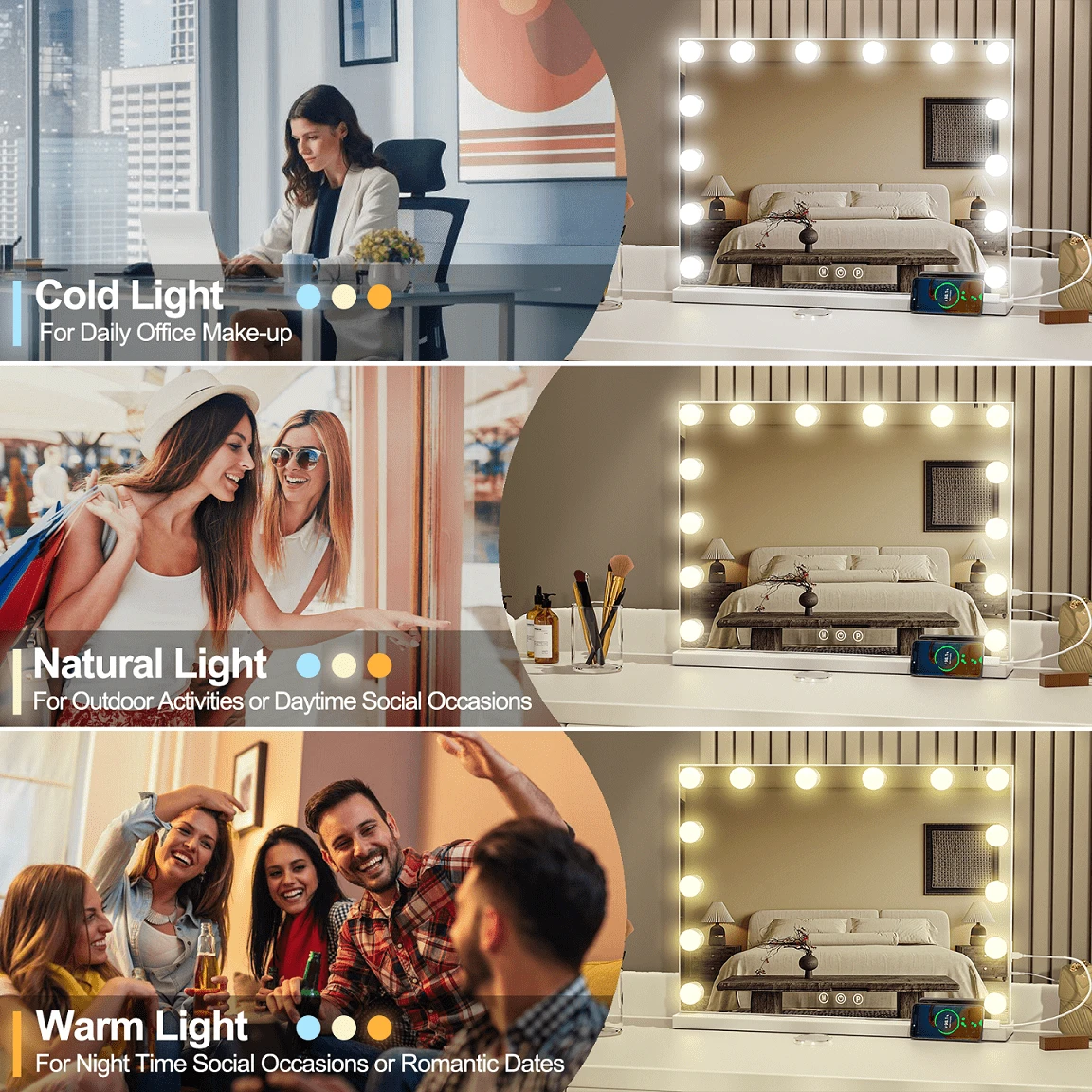 Modern Makeup Mirror Large Vanity LED Light Mirror Dimmable 50*40 Cm - White - View 1
