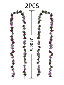1/2/4件装 240厘米紫色人造玫瑰藤蔓假花环，玫瑰常绿常春藤丝质玫瑰植物带绿叶装饰，适用于家居、房间、花园、墙壁、室内/室外、卧室、婚礼、餐桌、派对、生日、春季装饰 - 紫色 - 查看 8