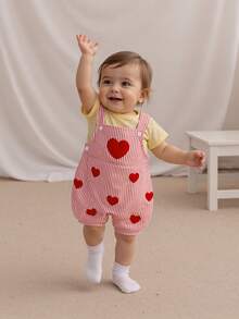 Mono de rayas para bebé con bordado de corazón rojo para San Valentín, mono infantil sin mangas para recién nacido - Rojo - Ver 3