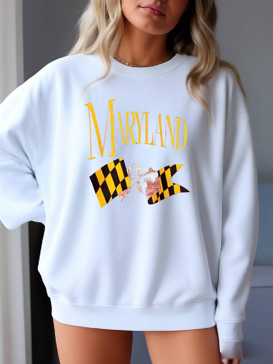 Vintage 90s University Maryland Sweatshirt Crewneck Pullover Maryland Terrapins Print Logo Red Medium Sweatshirt - 白色 - 查看 1