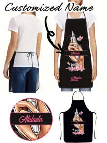Customized Nail Technician Apron, Nail Design Kitchen Apron - Polyester, Handmade Nail Apron, Customizable Name Handmade Polyester Nail Apron, Suitable For Nail Salons, DIY Projects, Painting, Cooking, Baking, Gardening, Home Decor, Perfect Holiday Gift, Nail Accessories, Nail Products, Fashionable Chef Apron With Unique Nail Print, Suitable For Nail Technicians And Nail Salons - Multicolor - View 1