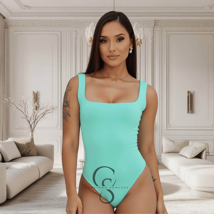 Women's Suplex Bodysuit With Square Neckline And Lining - Water Green - View 1