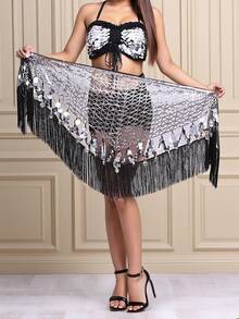 女士亮片肚皮舞臀巾，饰有硬币流苏腰链，适合狂欢节派对舞蹈表演配饰 - 彩色 - 查看 9