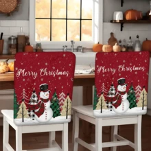 2/4/6 Stücke Schneemann bedruckte Leinen Stuhlhussen, Weihnachtsdekoration für Zuhause, geeignet für Alltag, Wohnzimmer, Esszimmer, Garten, Hotel, Party, waschbarer Polyester Sitzkissenbezug - Verschiedenfarbig - Übersicht 2
