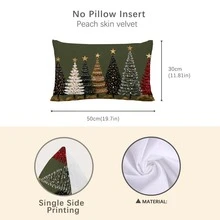 1 pieza Funda de cojín con patrón de árbol de Navidad sobre fondo verde simple, de material de terciopelo suave color melocotón, impresión de un solo lado, se ajusta a insertos de cojín de 30*50/40*60CM, decoración del hogar, dormitorio, sala de estar para días festivos, funda de cojín decorativa como regalo, sin incluir el inserto del cojín