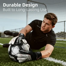 Sarung Tangan Kiper Sepak Bola Dewasa Profesional yang Ditingkatkan, Telapak dan Punggung Terbuat dari Bahan Lateks Penuh, Memberikan Cengkeraman Kuat, Lateks Tahan Lama, dan Desain Pas yang Bernapas. - Hitam - View 7