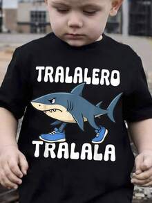 envío nacional  Tiburón, zapatillas, texto. ropa de niño disfraz halloween niño playeras de niño - Negro - Ver 1