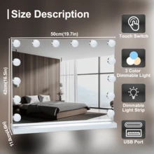 Modern Makeup Mirror Large Vanity LED Light Mirror Dimmable 50*40 Cm - White - View 6