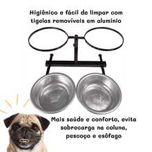 Small Polished Adjustable Double Dog Feeder 600ml - Gris - Ver 5