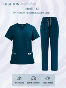 Fade Proof Scrub Set With V Neck Top And Straight Leg Pants Offering Nine Pockets And A Comfortable Fit - Màu xanh ngọc - Xem 4