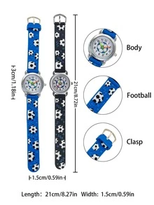 2pcs Sports Football Pattern Quartz Watches - Black & Blue, Suitable For School, Outdoor, Casual - Multicolor - View 3