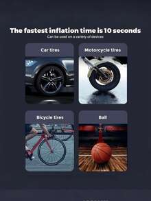 1 pieza Compresor de aire portátil para automóvil con apagado automático y luz LED, infla rápidamente neumáticos para automóviles, bicicletas, motocicletas, balones, también funciona como banco de energía - Negro - Ver 7