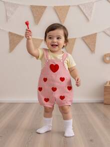 Mono de rayas para bebé con bordado de corazón rojo para San Valentín, mono infantil sin mangas para recién nacido - Rojo - Ver 5