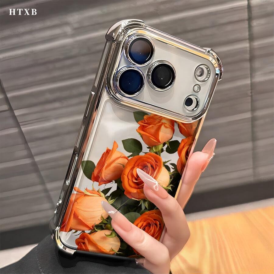 Phone Case, Witch Orange Rose Design, Electroplated And TPU Material, Compatible With Samsung Galaxy Series, Including S22FE, S23, S24, S22PLUS, S23 Ultra, S24 Ultra, And  17, 16, 15, 14, 13 And Other Models - 銀色 - 查看 1