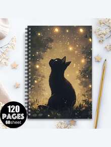 Black Cat Spiral Notebook - Magical Moonlight Floral Pattern Diary, Women's Spiral Bound Writing Journal, Suitable For Witchcraft Enthusiasts And Cat Lovers - Mysterious Night Sky Design, Gift For Writers, Artists Or Special Occasions, Daily Use, Witching Hour Style, Spiral Bound, Back To School Essential - Multicolor - View 4
